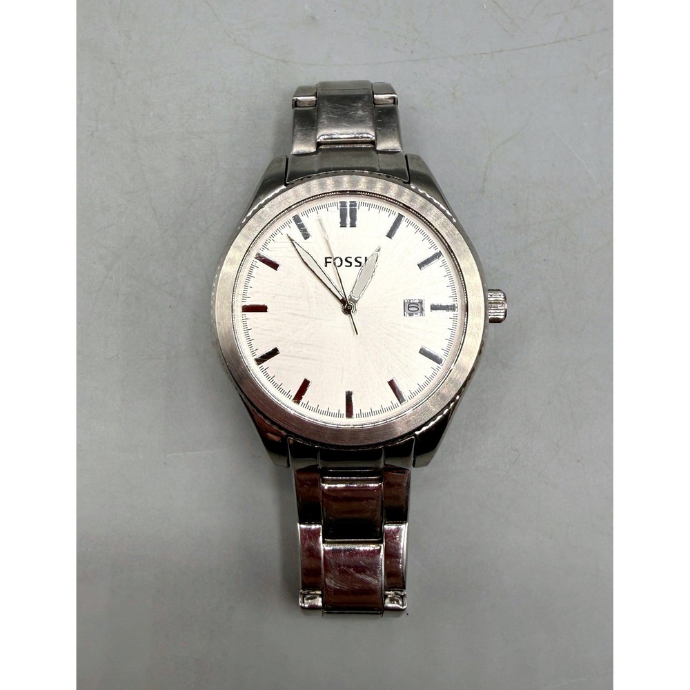 Fossil BQ3183 All Stainless Steel Silver Watch White Textured Dial Date Window
